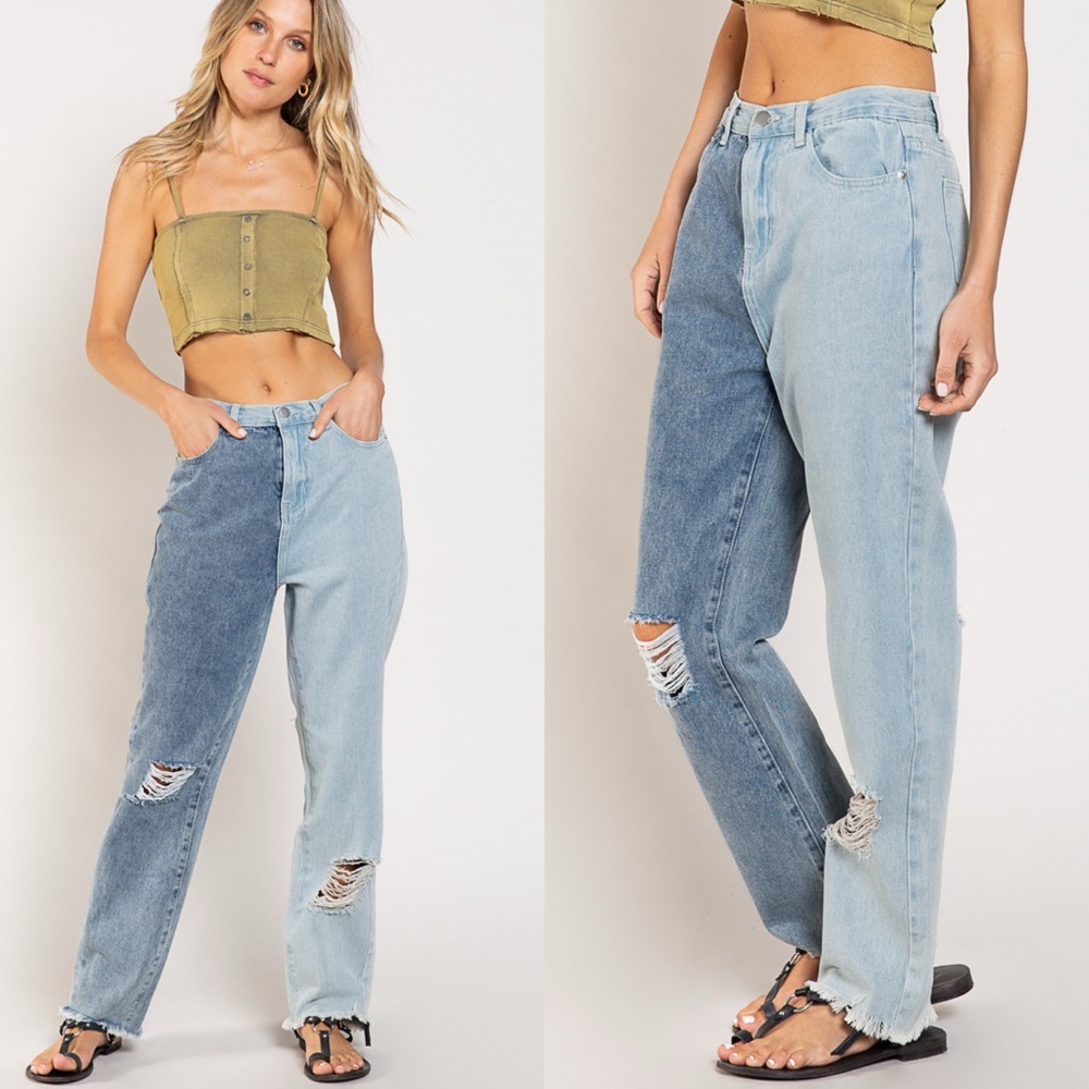 NEW! POL Denim Contrast Distressed Jeans